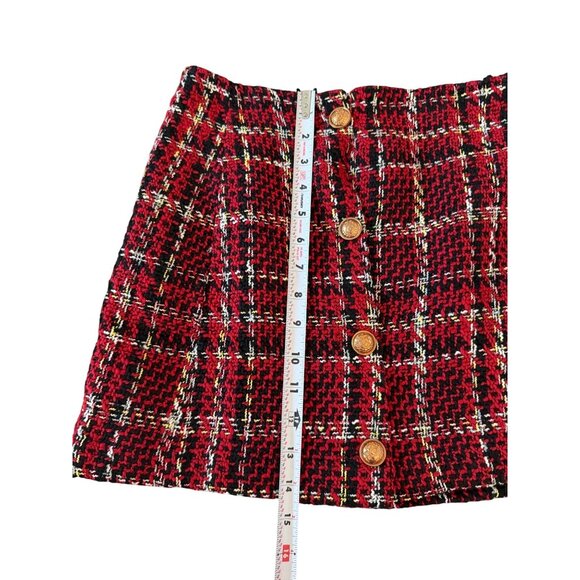 GOODNIGHT MACAROON Red Black Gold Boucle Skirt Size XS - Picture 4 of 6